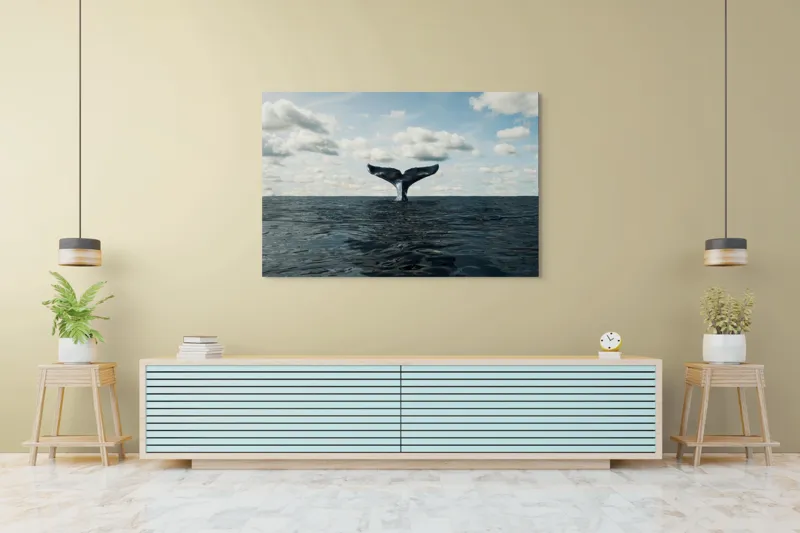 Tablou Canvas, "În adâncurile mării albastre", Cer, Nor, Coada, Balena, Ocean, Valuri, Orizont, Libertate, 150 x 100 cm – poza 6
