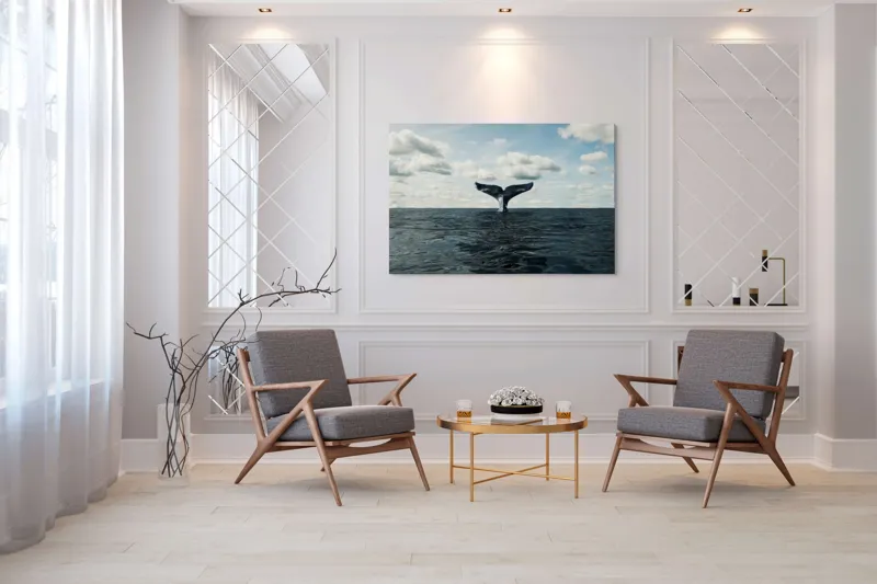 Tablou Canvas, "În adâncurile mării albastre", Cer, Nor, Coada, Balena, Ocean, Valuri, Orizont, Libertate, 150 x 100 cm – poza 7