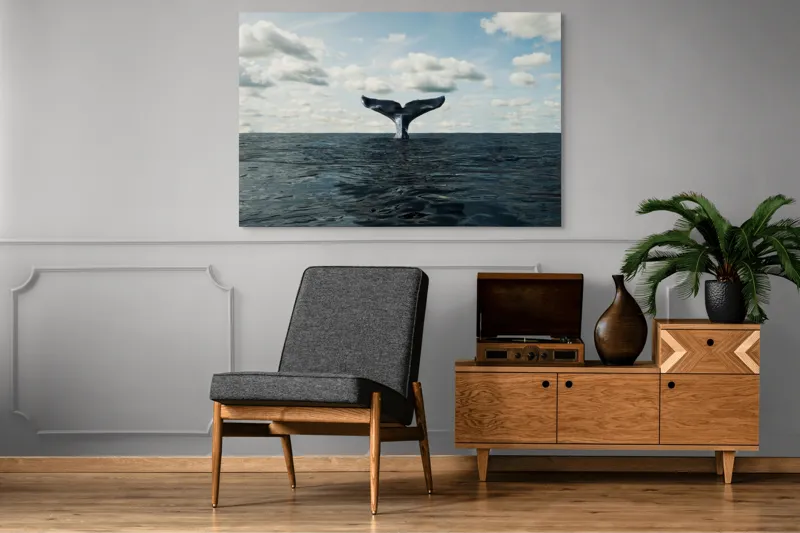 Tablou Canvas, "În adâncurile mării albastre", Cer, Nor, Coada, Balena, Ocean, Valuri, Orizont, Libertate, 150 x 100 cm – poza 8
