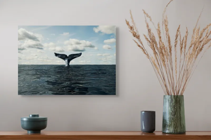 Tablou Canvas, "În adâncurile mării albastre", Cer, Nor, Coada, Balena, Ocean, Valuri, Orizont, Libertate, 54 x 39 cm – poza 4
