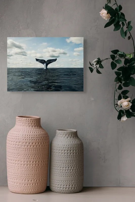 Tablou Canvas, "În adâncurile mării albastre", Cer, Nor, Coada, Balena, Ocean, Valuri, Orizont, Libertate, 54 x 39 cm – poza 8
