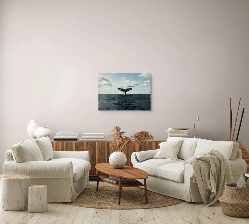 Tablou Canvas, "În adâncurile mării albastre", Cer, Nor, Coada, Balena, Ocean, Valuri, Orizont, Libertate, 70 x 50 cm – poza 6
