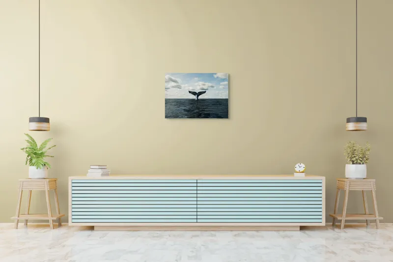 Tablou Canvas, "În adâncurile mării albastre", Cer, Nor, Coada, Balena, Ocean, Valuri, Orizont, Libertate, 70 x 50 cm – poza 7