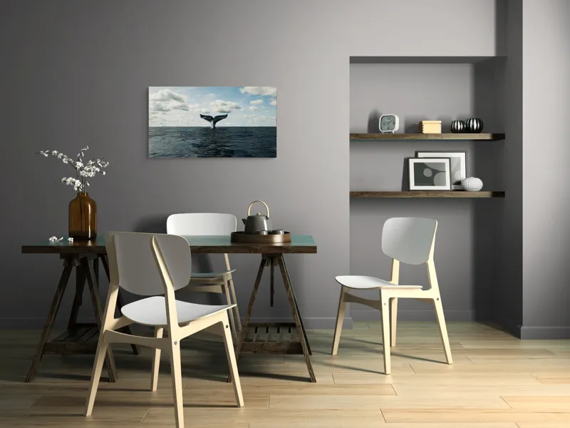 Tablou Canvas, "În adâncurile mării albastre", Cer, Nor, Coada, Balena, Ocean, Valuri, Orizont, Libertate, 90 x 50 cm – poza 3