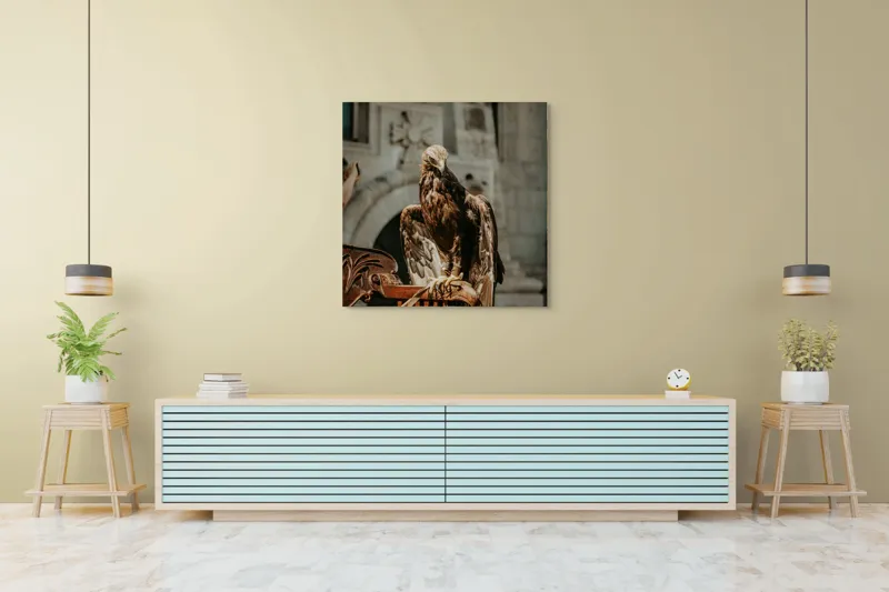 Tablou Canvas, "Vulturul paznic al cetății regale", Vultur, Impunător, Majestuos, Pradator, Elegant, Siluetă, Stăpânitor, Fundal, Natural, Sculptural, 100 x 100 cm – poza 5