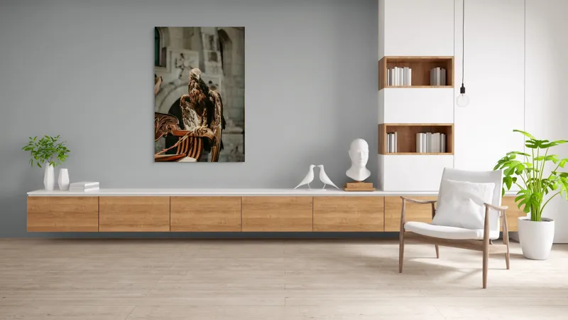 Tablou Canvas, "Vulturul paznic al cetății regale", Vultur, Impunător, Majestuos, Pradator, Elegant, Siluetă, Stăpânitor, Fundal, Natural, Sculptural, 100 x 150 cm – poza 8