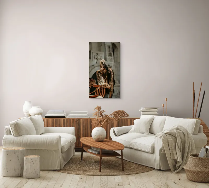 Tablou Canvas, "Vulturul paznic al cetății regale", Vultur, Impunător, Majestuos, Pradator, Elegant, Siluetă, Stăpânitor, Fundal, Natural, Sculptural, 50 x 90 cm – poza 7