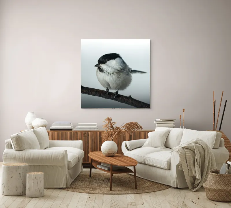 Tablou Canvas, "Micuța pasăre pe crenguță subțire", Păsărică, Ramură, Cer, Natură, Blăniță, Delicatețe, Încântare, Contrast, Panoramă, Seninătate, 100 x 100 cm – poza 3