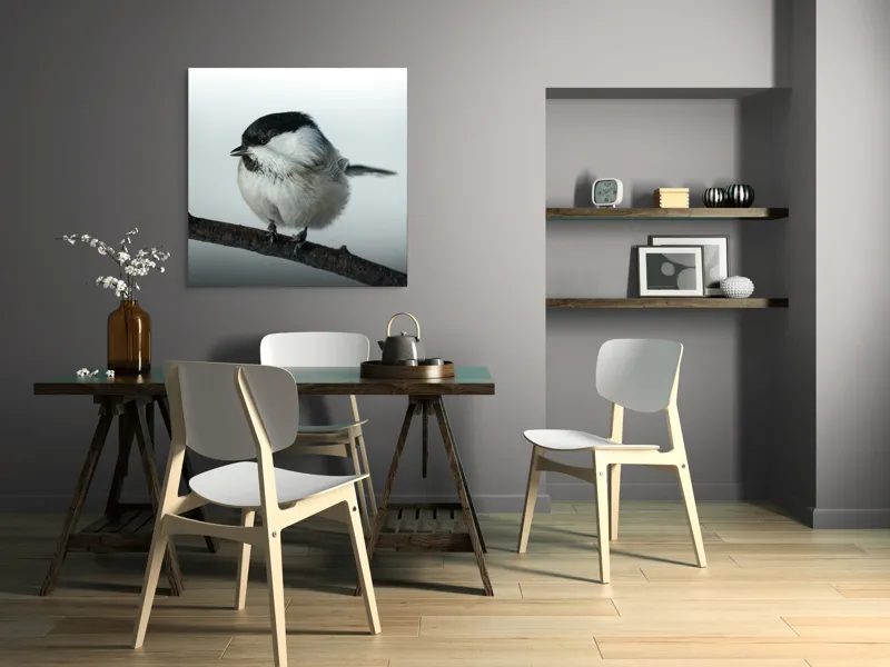 Tablou Canvas, "Micuța pasăre pe crenguță subțire", Păsărică, Ramură, Cer, Natură, Blăniță, Delicatețe, Încântare, Contrast, Panoramă, Seninătate, 100 x 100 cm – poza 6