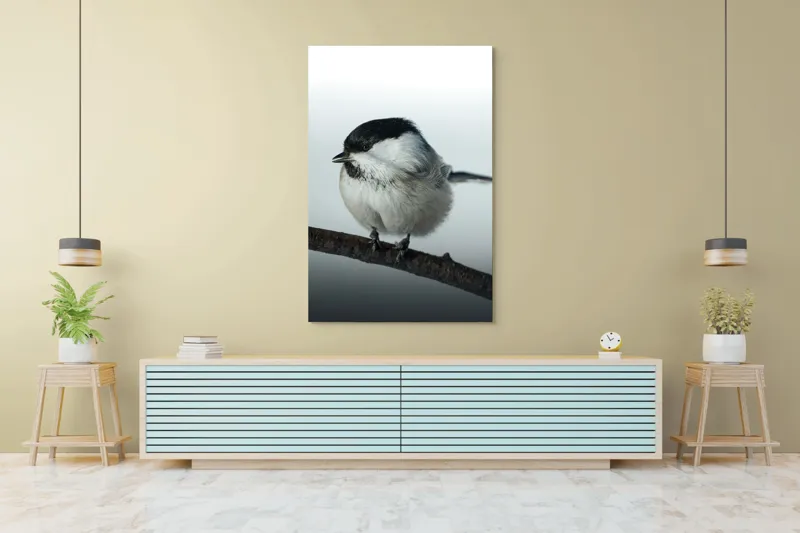 Tablou Canvas, "Micuța pasăre pe crenguță subțire", Păsărică, Ramură, Cer, Natură, Blăniță, Delicatețe, Încântare, Contrast, Panoramă, Seninătate, 100 x 150 cm – poza 4