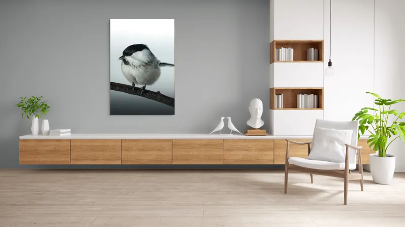 Tablou Canvas, "Micuța pasăre pe crenguță subțire", Păsărică, Ramură, Cer, Natură, Blăniță, Delicatețe, Încântare, Contrast, Panoramă, Seninătate, 100 x 150 cm – poza 8