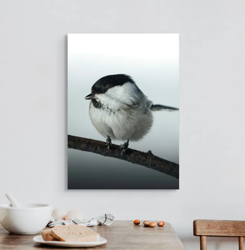 Tablou Canvas, "Micuța pasăre pe crenguță subțire", Păsărică, Ramură, Cer, Natură, Blăniță, Delicatețe, Încântare, Contrast, Panoramă, Seninătate, 50 x 70 cm – poza 3