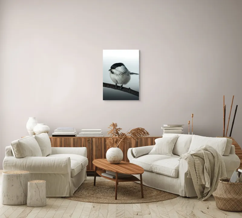 Tablou Canvas, "Micuța pasăre pe crenguță subțire", Păsărică, Ramură, Cer, Natură, Blăniță, Delicatețe, Încântare, Contrast, Panoramă, Seninătate, 50 x 70 cm – poza 4