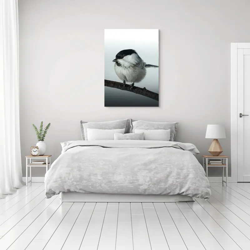 Tablou Canvas, "Micuța pasăre pe crenguță subțire", Păsărică, Ramură, Cer, Natură, Blăniță, Delicatețe, Încântare, Contrast, Panoramă, Seninătate, 70 x 100 cm – poza 3