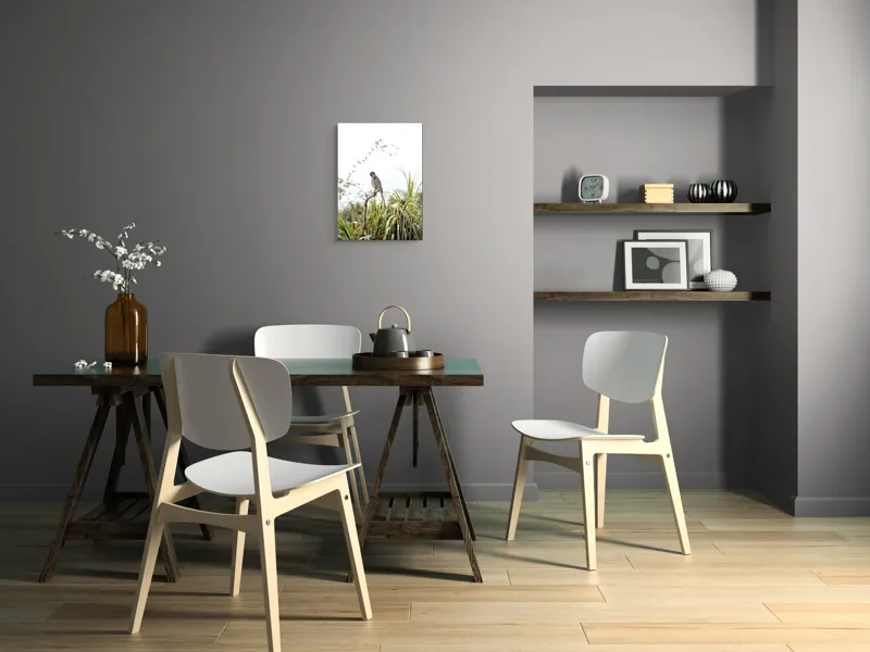 Tablou Canvas, "Pasăre albastră pe ramură uscată", Pasăre, Ramură, Verdeață, Cer, Natură, Aripi, Delicatețe., 39 x 54 cm – poza 7