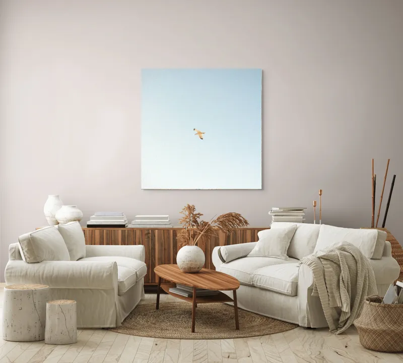 Tablou Canvas, "Zbor lin prin cer senin", Pasăre, Cer, Zbor, Libertate, Liniște, Simplitate, Seninătate, Înalțare, 100 x 100 cm – poza 3