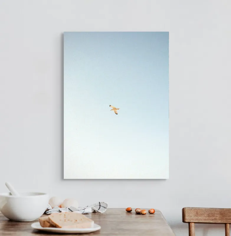 Tablou Canvas, "Zbor lin prin cer senin", Pasăre, Cer, Zbor, Libertate, Liniște, Simplitate, Seninătate, Înalțare, 50 x 70 cm – poza 3