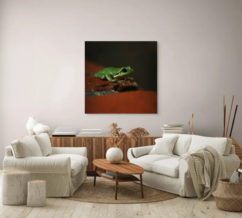 Tablou Canvas, "Broască singuratică pe piatră umedă", Verde, Mică, Broască, Apăsat, Ochi, Ascuns, Umectat, Textură., 100 x 100 cm – poza 3
