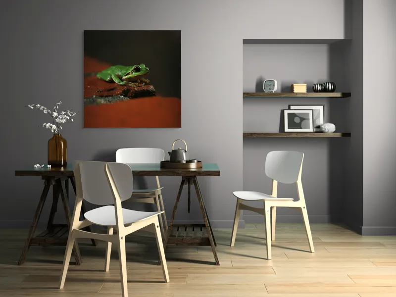 Tablou Canvas, "Broască singuratică pe piatră umedă", Verde, Mică, Broască, Apăsat, Ochi, Ascuns, Umectat, Textură., 100 x 100 cm – poza 6