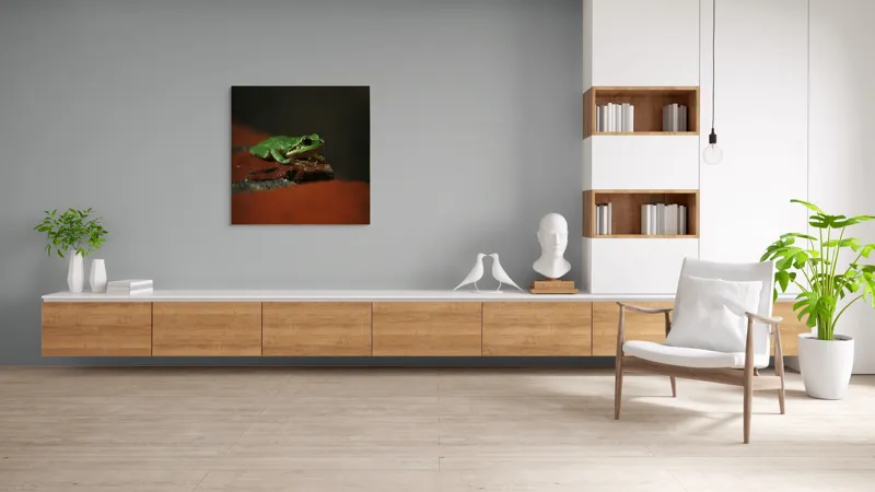 Tablou Canvas, "Broască singuratică pe piatră umedă", Verde, Mică, Broască, Apăsat, Ochi, Ascuns, Umectat, Textură., 100 x 100 cm – poza 8