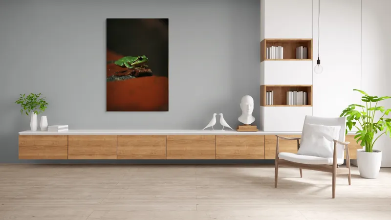 Tablou Canvas, "Broască singuratică pe piatră umedă", Verde, Mică, Broască, Apăsat, Ochi, Ascuns, Umectat, Textură., 100 x 150 cm – poza 8