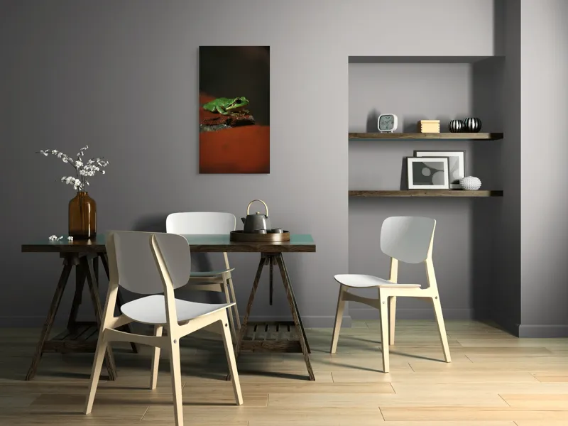 Tablou Canvas, "Broască singuratică pe piatră umedă", Verde, Mică, Broască, Apăsat, Ochi, Ascuns, Umectat, Textură., 50 x 90 cm – poza 4