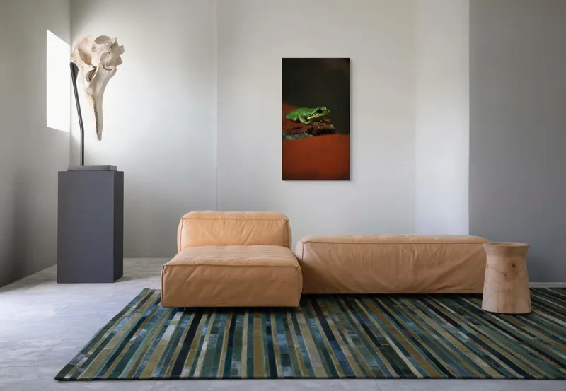 Tablou Canvas, "Broască singuratică pe piatră umedă", Verde, Mică, Broască, Apăsat, Ochi, Ascuns, Umectat, Textură., 50 x 90 cm – poza 5