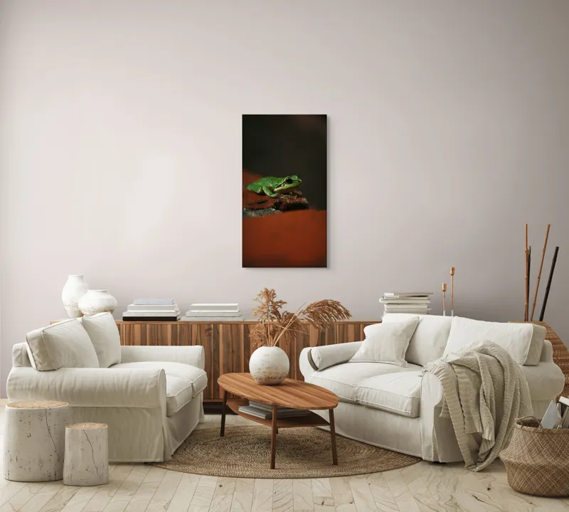 Tablou Canvas, "Broască singuratică pe piatră umedă", Verde, Mică, Broască, Apăsat, Ochi, Ascuns, Umectat, Textură., 50 x 90 cm – poza 7