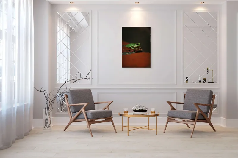 Tablou Canvas, "Broască singuratică pe piatră umedă", Verde, Mică, Broască, Apăsat, Ochi, Ascuns, Umectat, Textură., 70 x 100 cm – poza 8