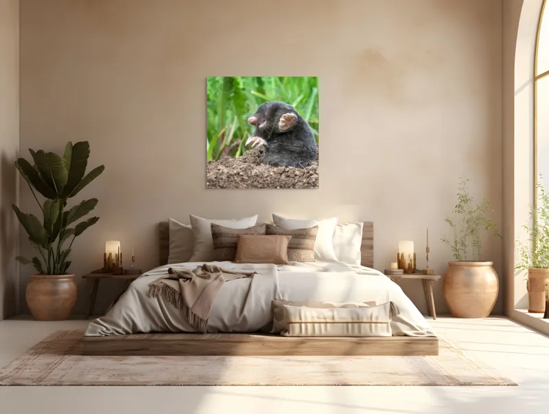 Tablou Canvas, "Cârtița veselă în grădină verde", Mole, Soil, Claws, Grass, Nature, Burrow, 100 x 100 cm – poza 4