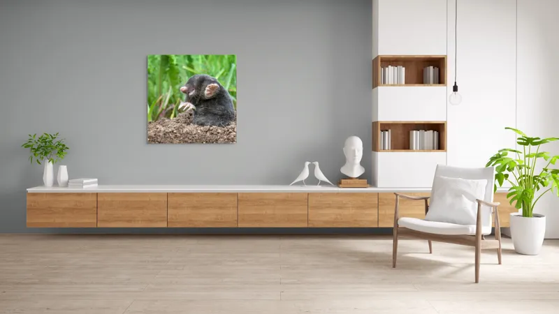Tablou Canvas, "Cârtița veselă în grădină verde", Mole, Soil, Claws, Grass, Nature, Burrow, 100 x 100 cm – poza 8