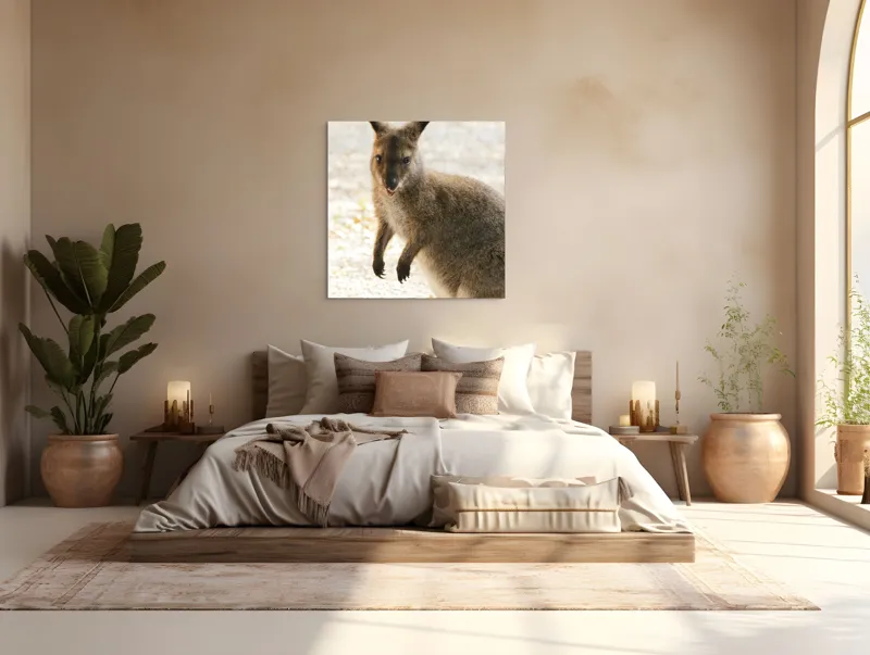 Tablou Canvas, "Kangur curios în lumina dimineții", I'm unable to identify the person in the image., 100 x 100 cm – poza 4