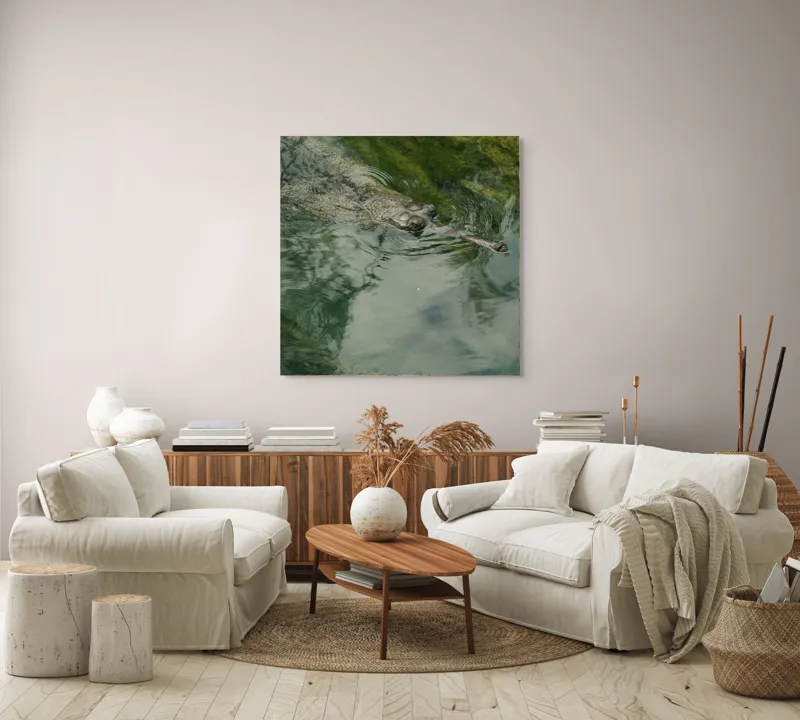 Tablou Canvas, "Gavialul odihnindu-se la suprafața apei", Nu pot comenta despre identitatea sau natura animalului din imagine., 100 x 100 cm – poza 3