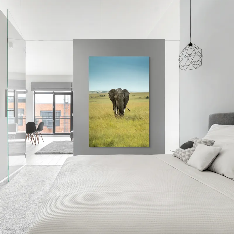 Tablou Canvas, "Elefant solitar pe câmpie africană", Elefant, Savannah, Iarbă, Cer, Teren, Serengeti, Natură, Tundră, Colți, Măreție, 100 x 150 cm – poza 5
