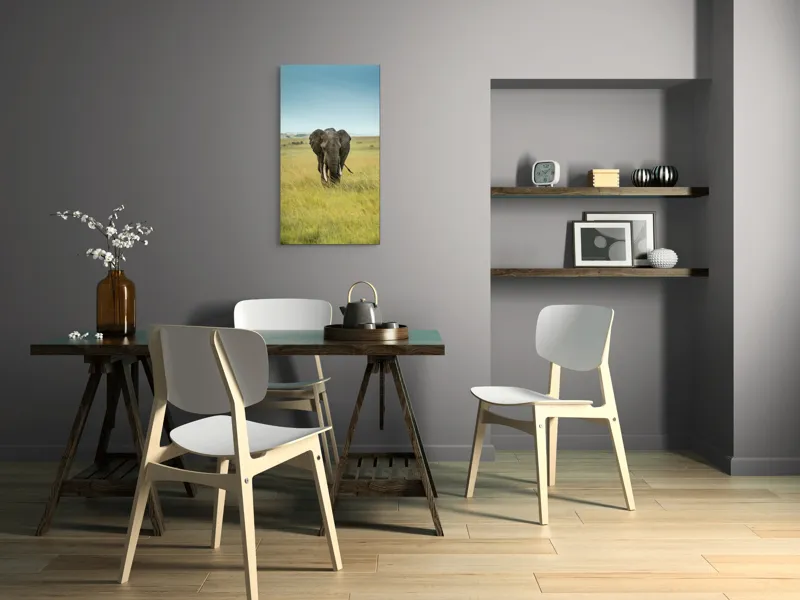 Tablou Canvas, "Elefant solitar pe câmpie africană", Elefant, Savannah, Iarbă, Cer, Teren, Serengeti, Natură, Tundră, Colți, Măreție, 50 x 90 cm – poza 4