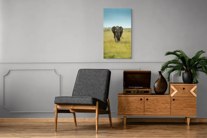 Tablou Canvas, "Elefant solitar pe câmpie africană", Elefant, Savannah, Iarbă, Cer, Teren, Serengeti, Natură, Tundră, Colți, Măreție, 50 x 90 cm – poza 8