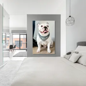 Tablou Canvas, "Bulldog fericit cu eșarfă albastră", 100 x 150 cm – poza 5