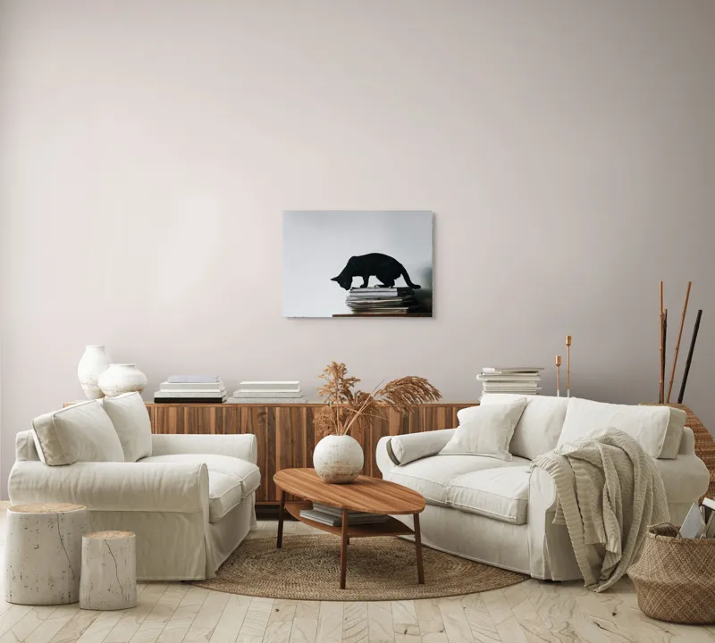 Tablou Canvas, "Pisica pe teancul de reviste", Pisică, Negru, Carti, Stivă, Perete, Simplu, Curiozitate, Silueta, 70 x 50 cm – poza 6