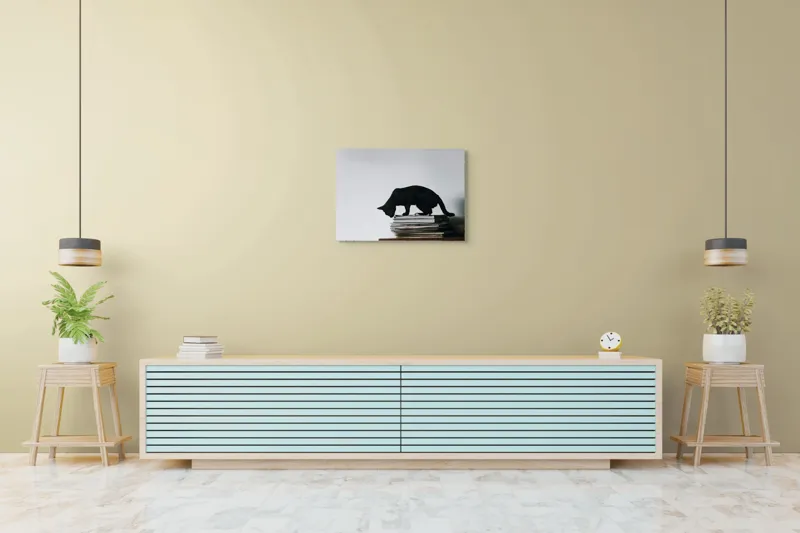 Tablou Canvas, "Pisica pe teancul de reviste", Pisică, Negru, Carti, Stivă, Perete, Simplu, Curiozitate, Silueta, 70 x 50 cm – poza 7