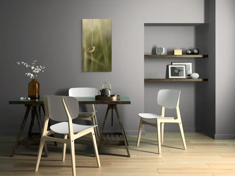 Tablou Canvas, "Pasărea singuratică pe firul vieții", Păsărică, Delicatețe, Natură, Iarbă, Tranquilitate, Nepăsare, Simplitate, Verdeață, Grație, Echilibru, 50 x 90 cm – poza 4