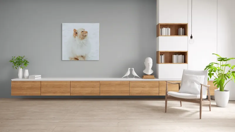 Tablou Canvas, "Pisica pufoasă pe zăpadă albă", Pisică, Fluffy, Albă, Zăpadă, Blană, Frig, Curioasă, Frumoasă, 100 x 100 cm – poza 8