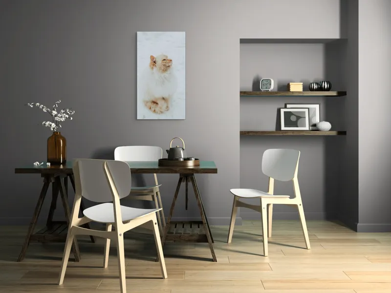 Tablou Canvas, "Pisica pufoasă pe zăpadă albă", Pisică, Fluffy, Albă, Zăpadă, Blană, Frig, Curioasă, Frumoasă, 50 x 90 cm – poza 4