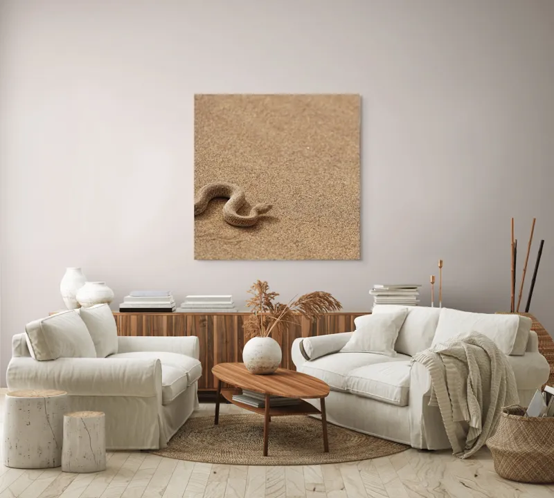 Tablou Canvas, "Șarpe ascuns în nisipul deșertului", Șarpe, Nisip, Deșert, Culoare, Textură, Sinuos, Natural, Peisaj, 100 x 100 cm – poza 3