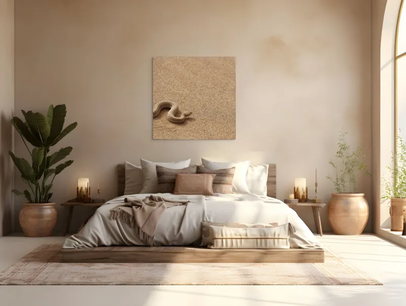 Tablou Canvas, "Șarpe ascuns în nisipul deșertului", Șarpe, Nisip, Deșert, Culoare, Textură, Sinuos, Natural, Peisaj, 100 x 100 cm – poza 4