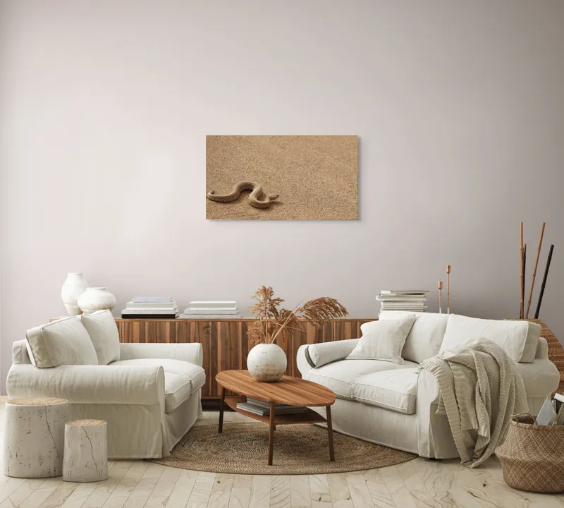 Tablou Canvas, "Șarpe ascuns în nisipul deșertului", Șarpe, Nisip, Deșert, Culoare, Textură, Sinuos, Natural, Peisaj, 90 x 50 cm – poza 4