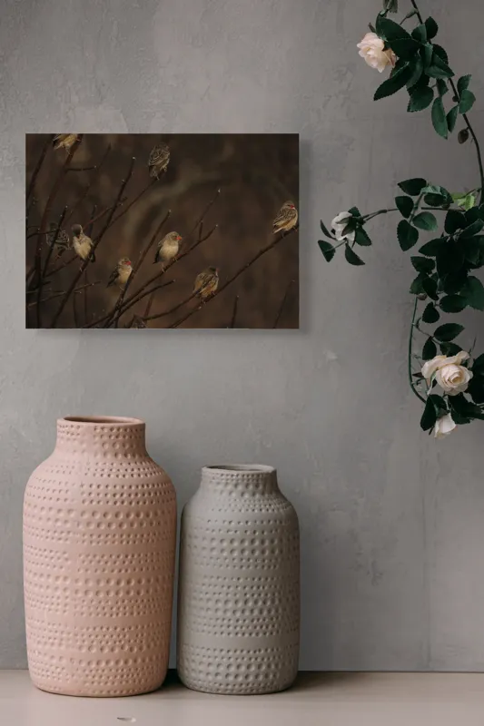Tablou Canvas, "Cântul păsărilor la apusul soarelui", Păsări, Ramuri, Toamnă, Penaj, Natură, Apus, Siluete, Răcoare, 54 x 39 cm – poza 8
