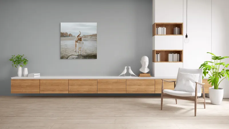 Tablou Canvas, "Pisica în căutare de aventuri", Pisică, Peisaj, Cer, Ruine, Blană, Cozi, Picioare, Încântare, Aer Liber, Privire, 100 x 100 cm – poza 8