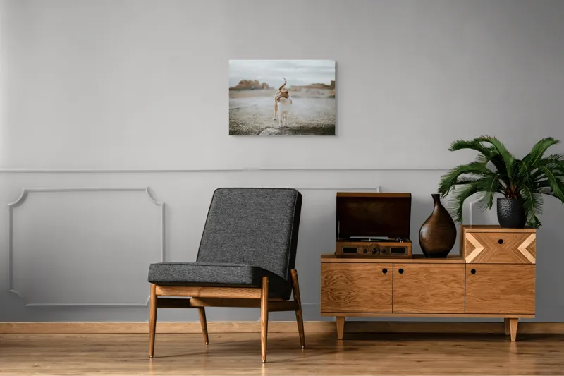 Tablou Canvas, "Pisica în căutare de aventuri", Pisică, Peisaj, Cer, Ruine, Blană, Cozi, Picioare, Încântare, Aer Liber, Privire, 70 x 50 cm – poza 4