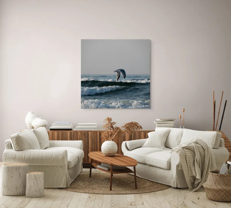 Tablou Canvas, "Pescăruș deasupra valurilor mării", Pescăruș, Valuri, Cer, Apă, Zbor, Mare, Libertate, Liniște, 100 x 100 cm – poza 3