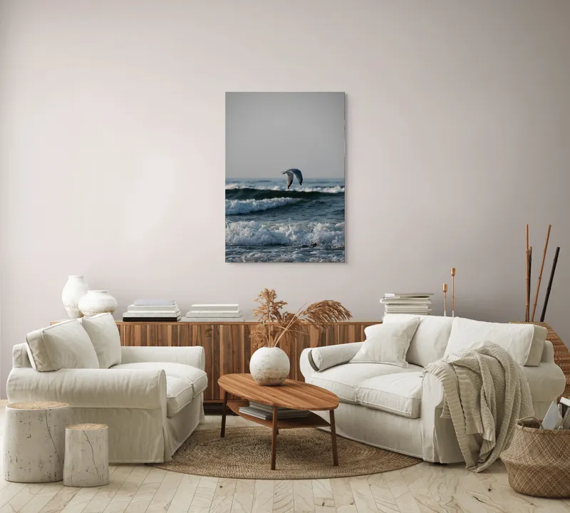 Tablou Canvas, "Pescăruș deasupra valurilor mării", Pescăruș, Valuri, Cer, Apă, Zbor, Mare, Libertate, Liniște, 70 x 100 cm – poza 4